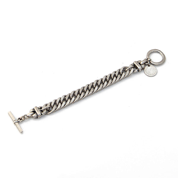 Thick Double Curb Chain Bracelet - Silver Plated