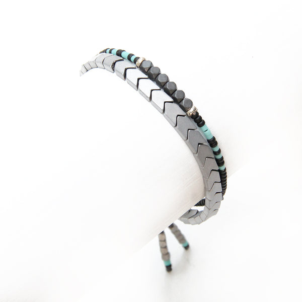 Tribe Bracelet - Grey, Black, Light Blue & Sterling Silver