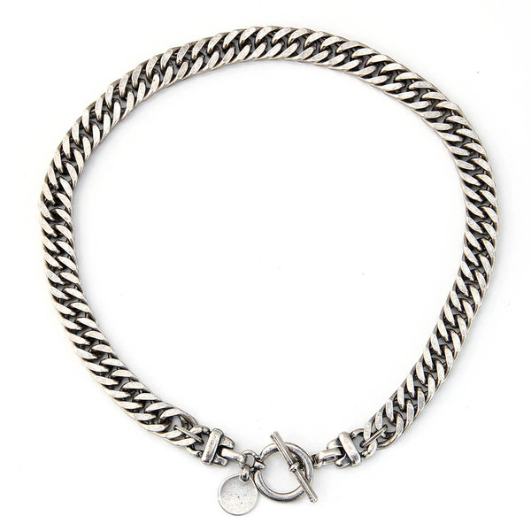 Classic T Clasp Curb Chain Necklace - Silver Plated