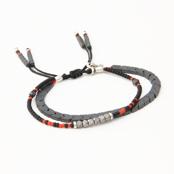 Tribe Bracelet - Grey, Black, Red & Sterling Silver