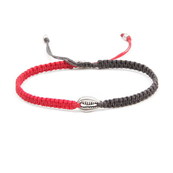 Shell Crochet Bracelet - Men - Grey, Red & Sterling Silver