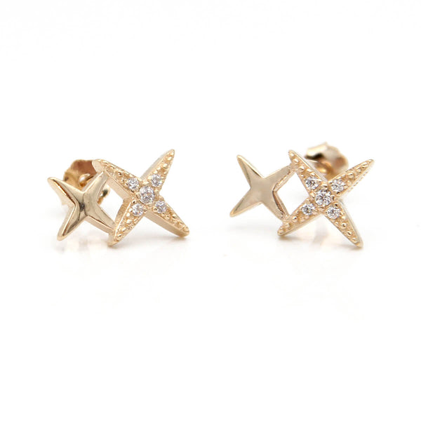 Two Stars Earrings - Sterling Silver, Gold Plated