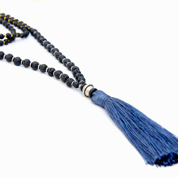 Blue Tassel Mala Necklace