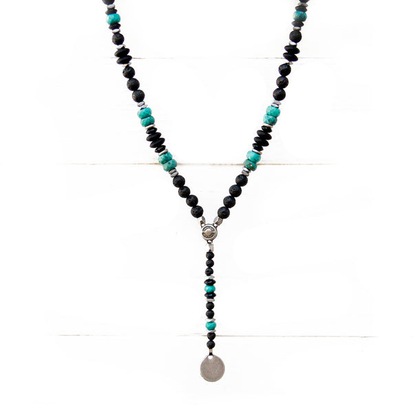 Boho Necklace - Black, Turquoise & Silver Plated