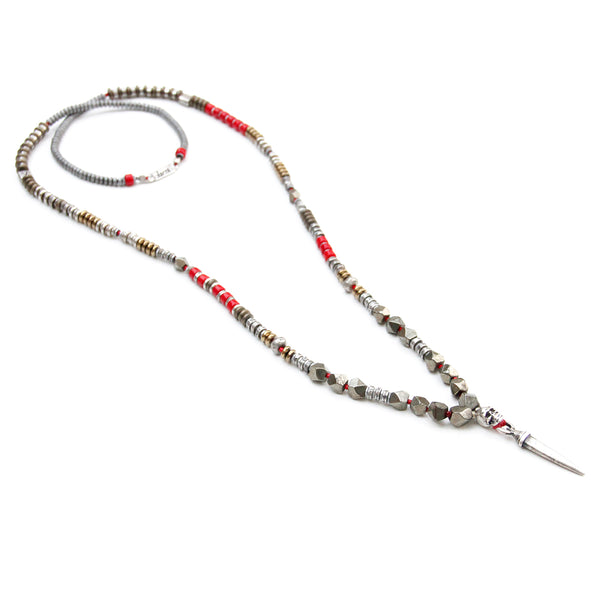 Mohawk Necklace - Red & Silver Plated