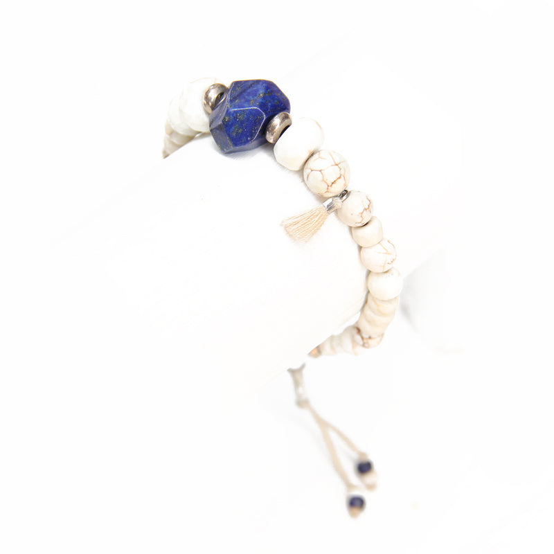 Mala Lapis Bracelet - White, Blue & Silver Plated