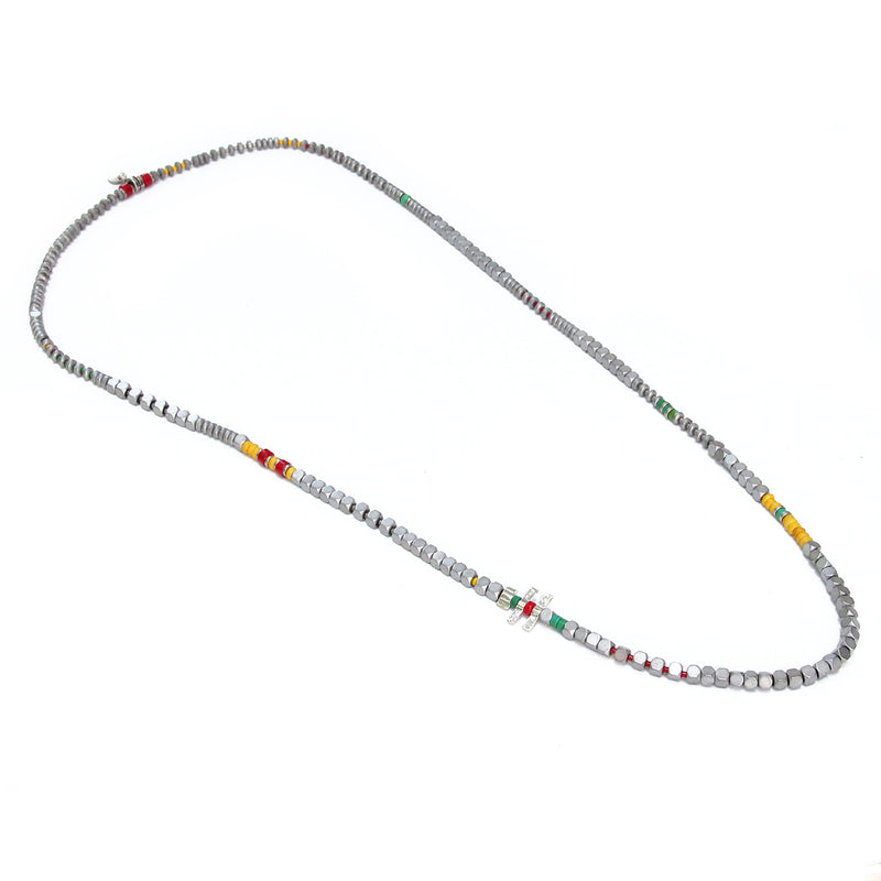 Tetris Necklace - Red, Yellow & Sterling Silver