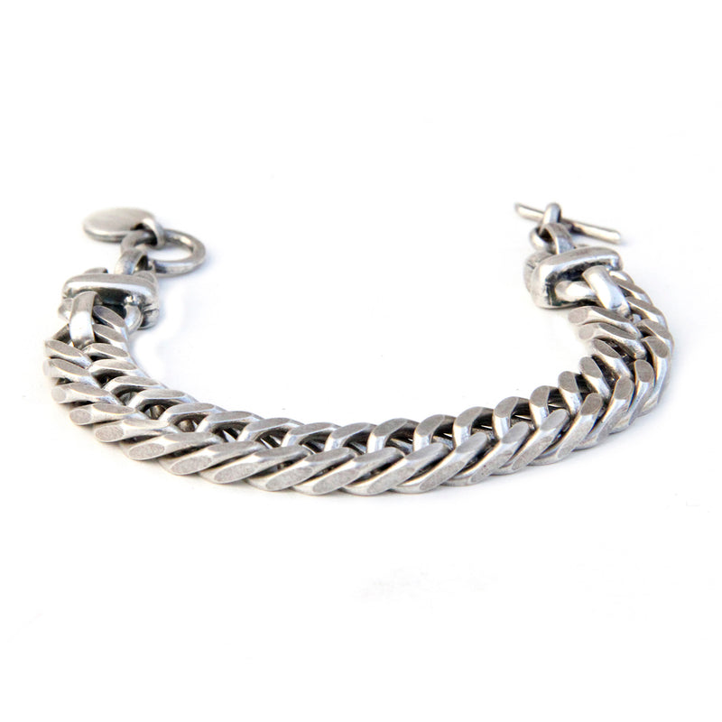  Men's Double Link Chain Bracelet - Silver Plated