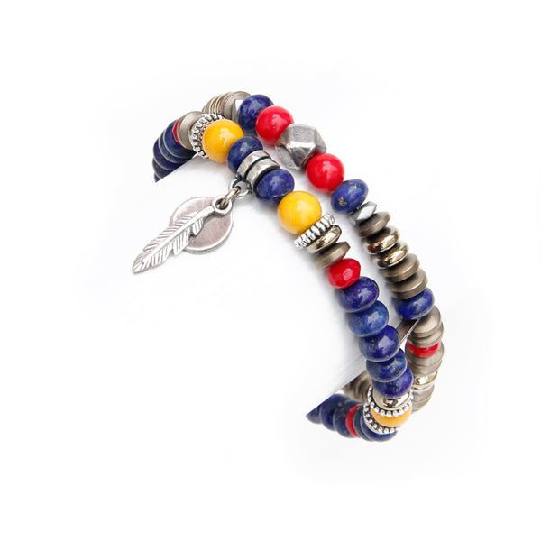 Mini Boho Bracelet - Red, Yellow, Blue & Silver Plated