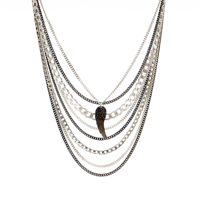 Wing Necklace - Black & Silver Plated