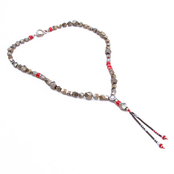 Pyrite Necklace - Red & Silver Plated