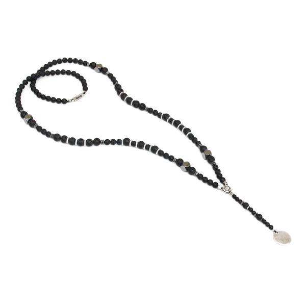 Boho Necklace - Black & Silver Plated