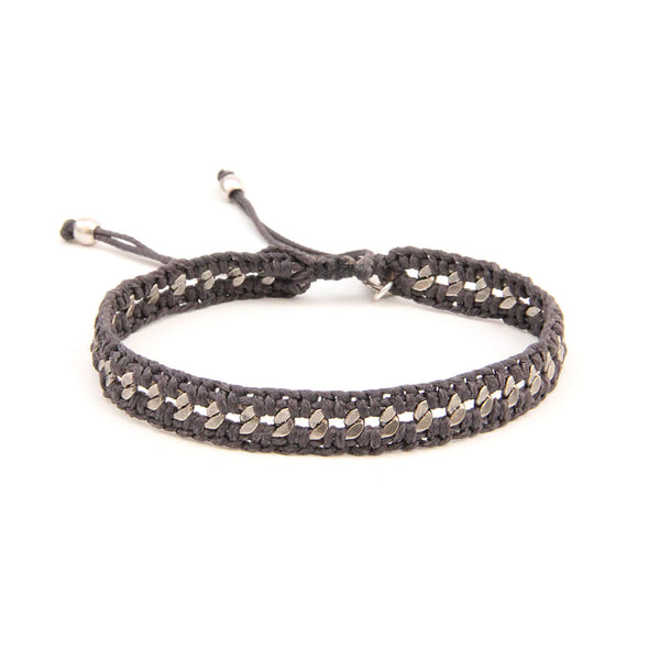 Crochet Bracelet - Men - Dark Grey & Silver Plated