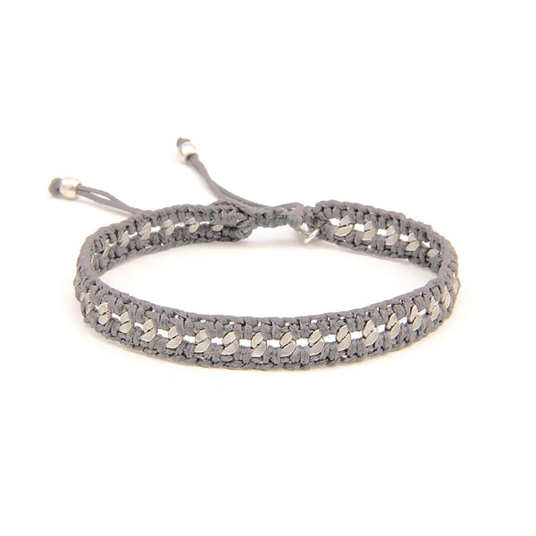 Crochet Bracelet - Men - Light Grey & Silver Plated