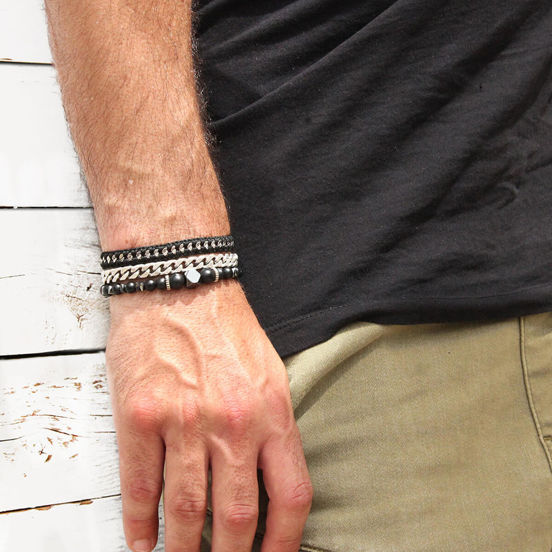 Crochet Bracelet - Men - Black & Silver Plated