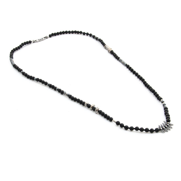 Lava Hematite Necklace - Men - Black & Silver Plated