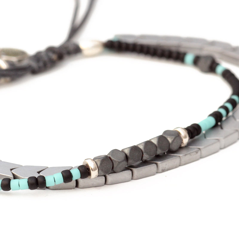 Tribe Bracelet - Grey, Black, Light Blue & Sterling Silver