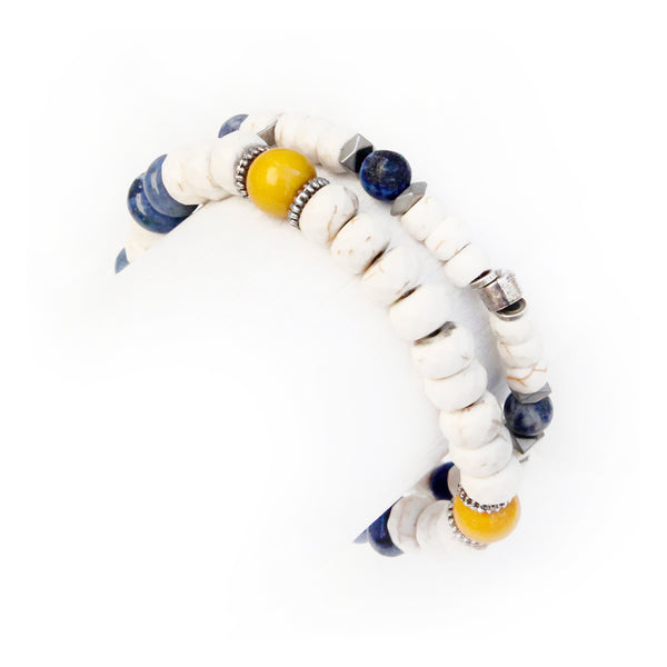 Boho Bracelet - White, Yellow, Blue & Silver Plated (Wing)