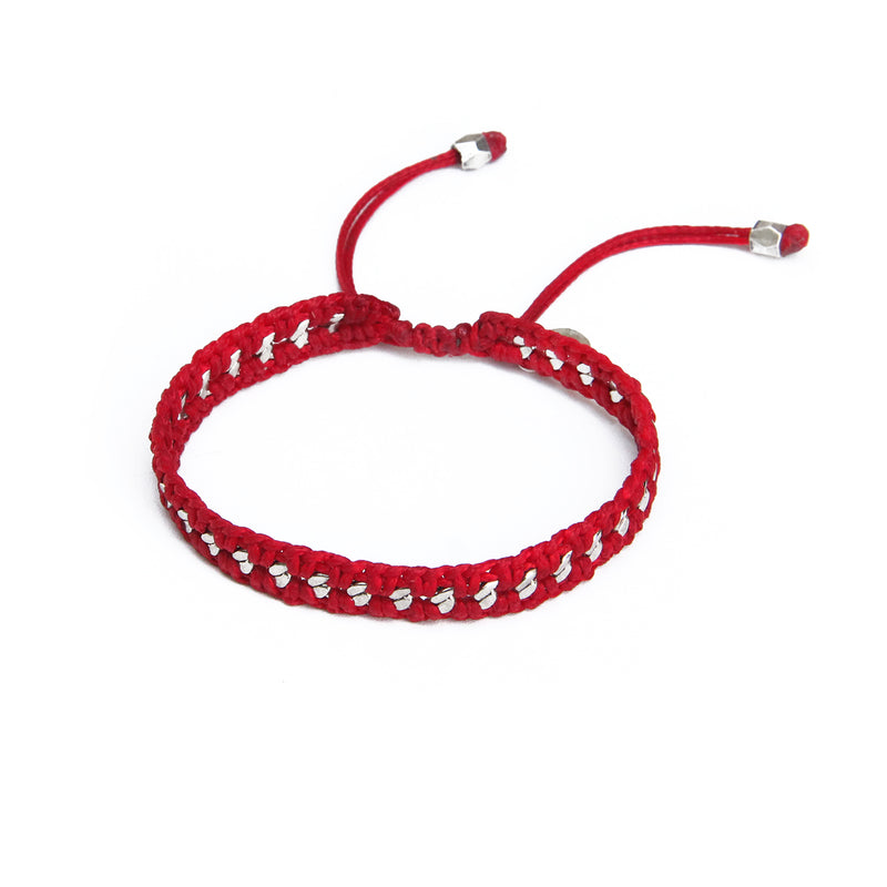 Crochet Bracelet - Red & Silver Plated