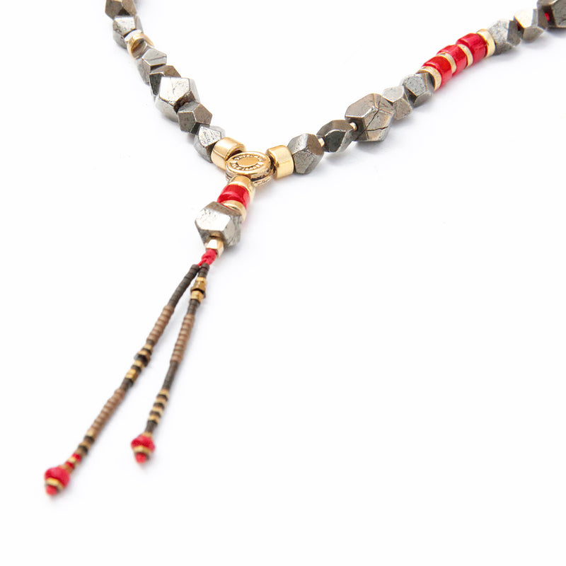 Pyrite Necklace - Red & Gold Plated