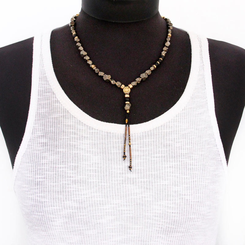 Pyrite Necklace - Black & Gold Plated