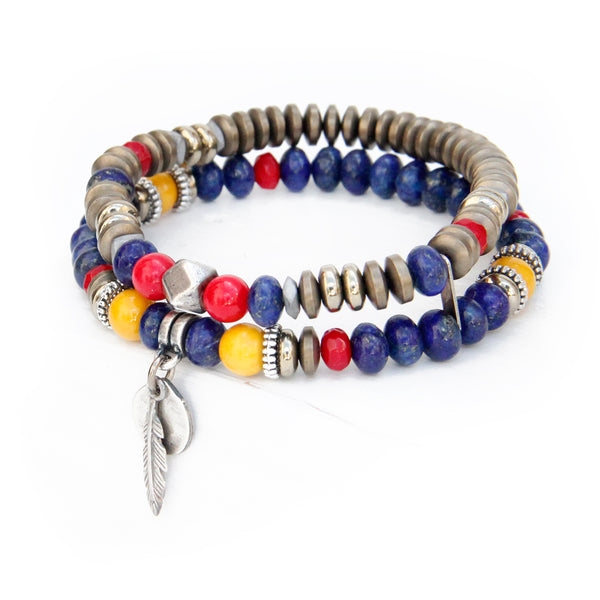 Mini Boho Bracelet - Red, Yellow, Blue & Silver Plated