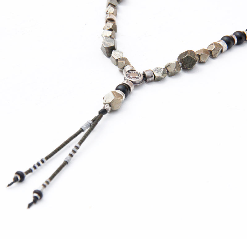 Pyrite Necklace - Black & Silver Plated