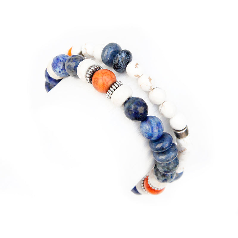 Boho Bracelet - White, Orange, Blue & Silver Plated (Wing)