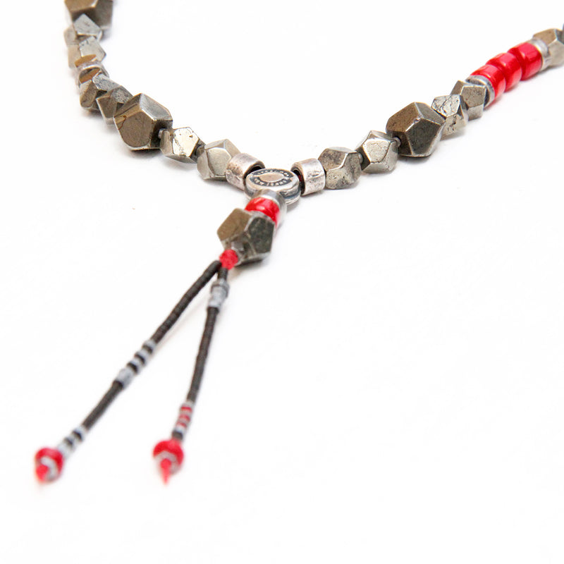 Pyrite Necklace - Red & Silver Plated