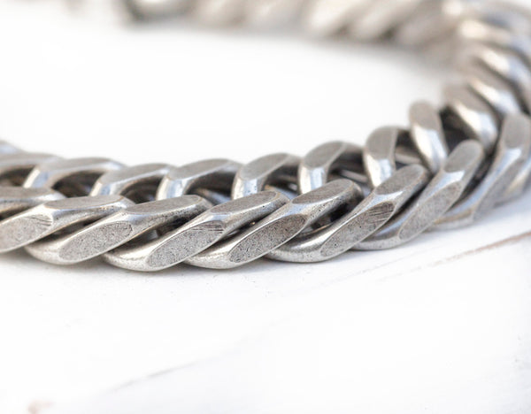  Men's Double Link Chain Bracelet - Silver Plated