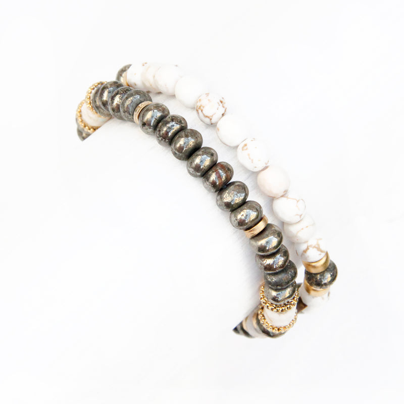Mini Boho Bracelet - White, Pyrite & Gold Plated
