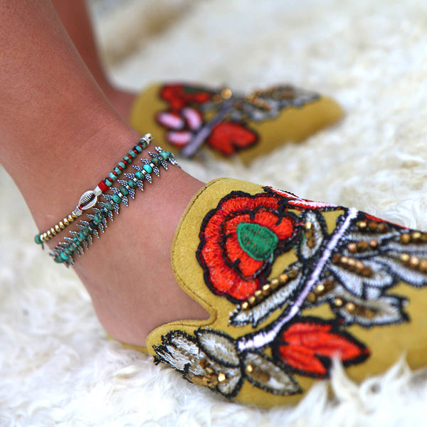 Niky Anklet - Red, Turquoise & Sterling Silver