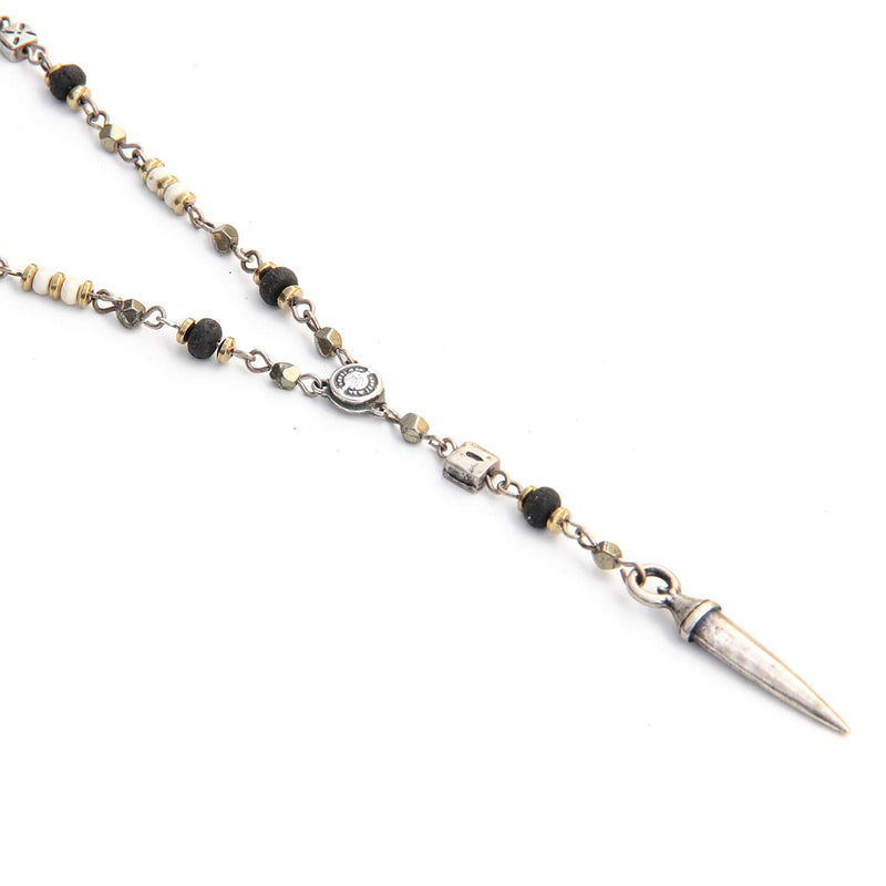 Rosary Necklace - Men - Black, White & Silver Plated