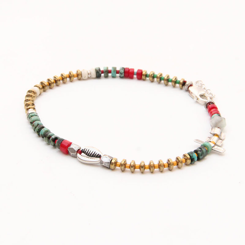Niky Anklet - Red, Turquoise & Sterling Silver