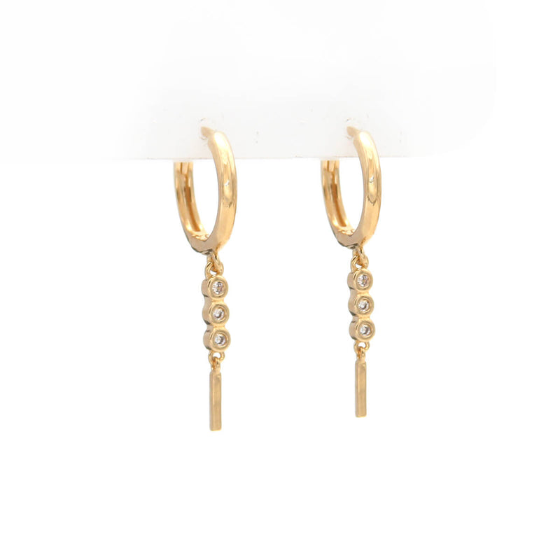 Trio Zircons Earrings - Sterling Silver, Gold Plated