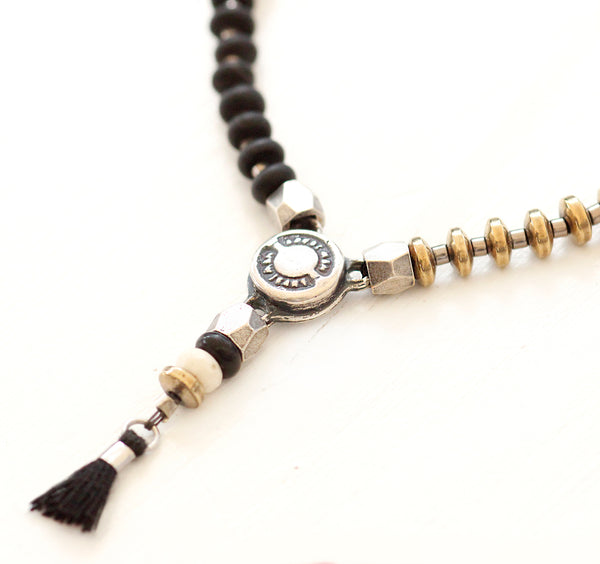 Niky Necklace - Black, Sterling Silver & Silver Plated