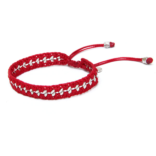 Crochet Bracelet - Red & Silver Plated