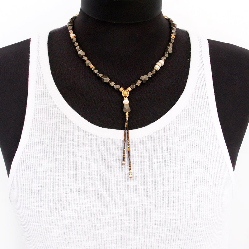 Pyrite Necklace - White & Gold Plated