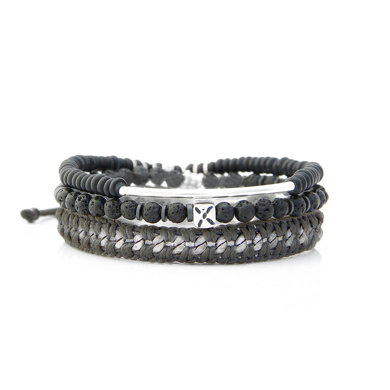 X Bracelet - Men - Black & Silver Plated