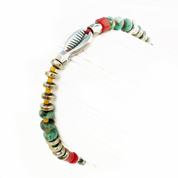 Niky Bracelet - Red, Turquoise & Silver