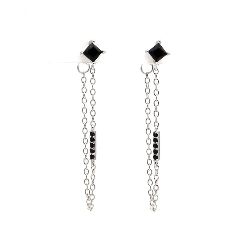 Rhombus Zircon Earrings - Sterling Silver