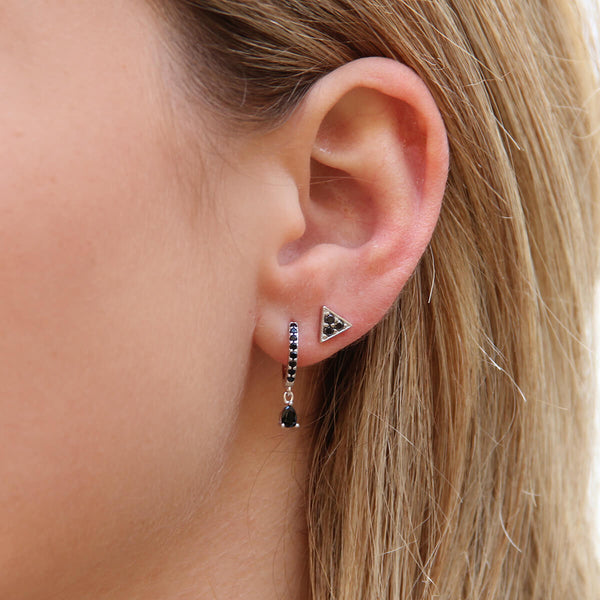 Black Drop Zircon Hoop Earrings - Sterling Silver