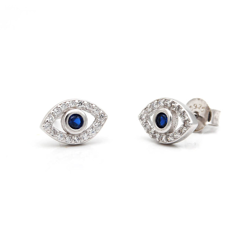 Clear Zircons Eye Earrings - Sterling Silver
