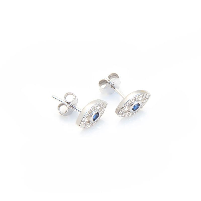 Clear Zircons Eye Earrings - Sterling Silver