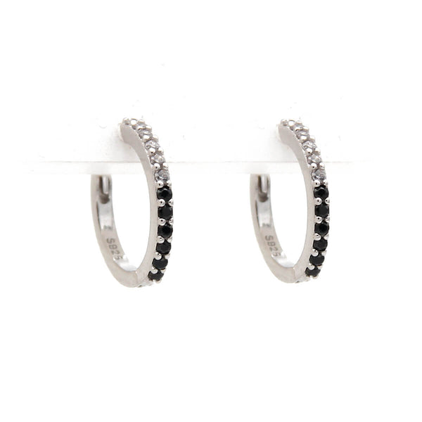 Sterling Silver Hoop Earrings with Black and clear Zircons