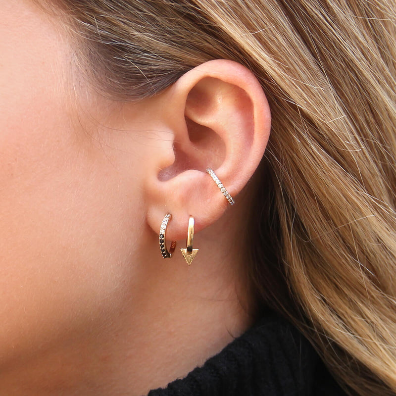 Black Zircons Triangle Hoop Earrings - Sterling Silver, Gold Plated
