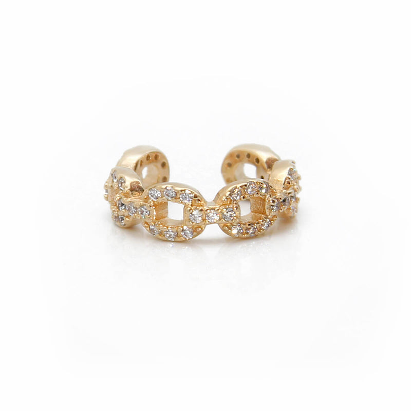 Chain Link Zircons Cuff Earring - Sterling Silver, Gold Plated