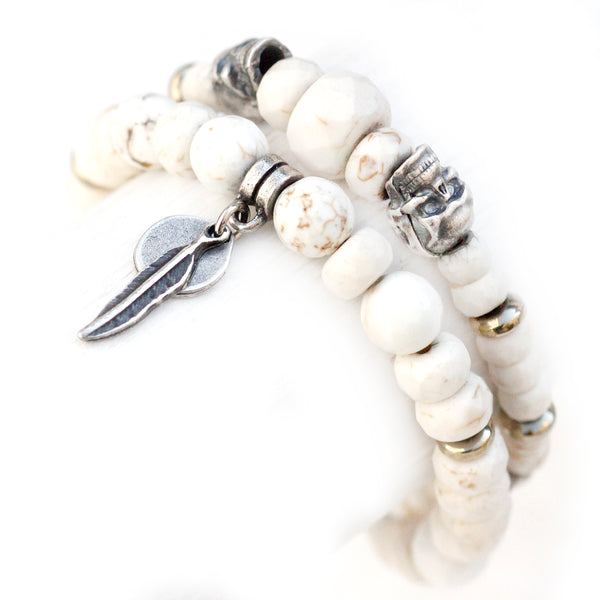 Boho Skulls Bracelet - White & Silver Plated