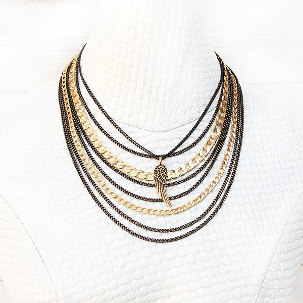 Wing Necklace - Black & Gold Plated