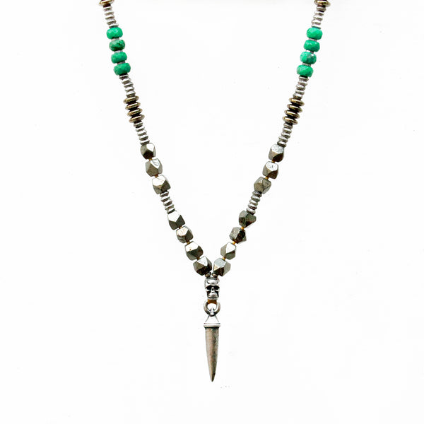Mohawk Necklace - Green & Silver Plated